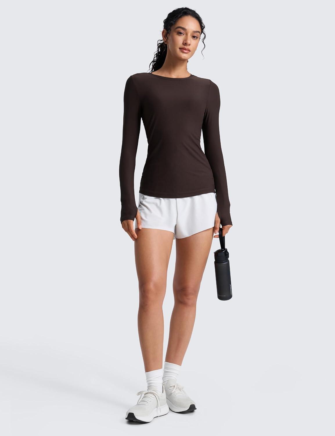 imageCRZ YOGA Womens Cloudweight Long Sleeve Workout Tops Lightweight Athletic Basic Shirts Soft Casual TShirt with Thumb HoleHot Fudge Brown