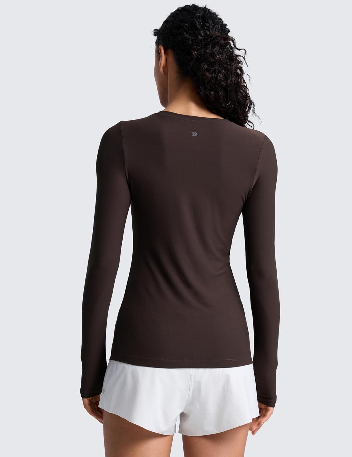 imageCRZ YOGA Womens Cloudweight Long Sleeve Workout Tops Lightweight Athletic Basic Shirts Soft Casual TShirt with Thumb HoleHot Fudge Brown