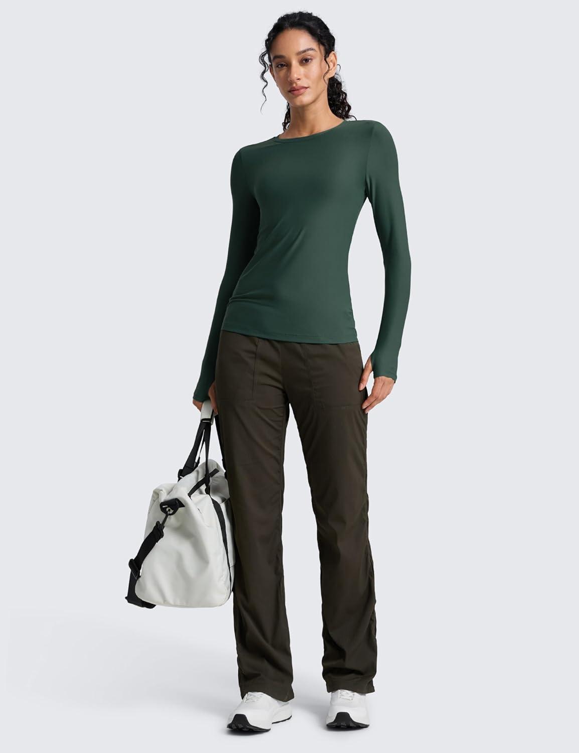 imageCRZ YOGA Womens Cloudweight Long Sleeve Workout Tops Lightweight Athletic Basic Shirts Soft Casual TShirt with Thumb HoleLegend Green