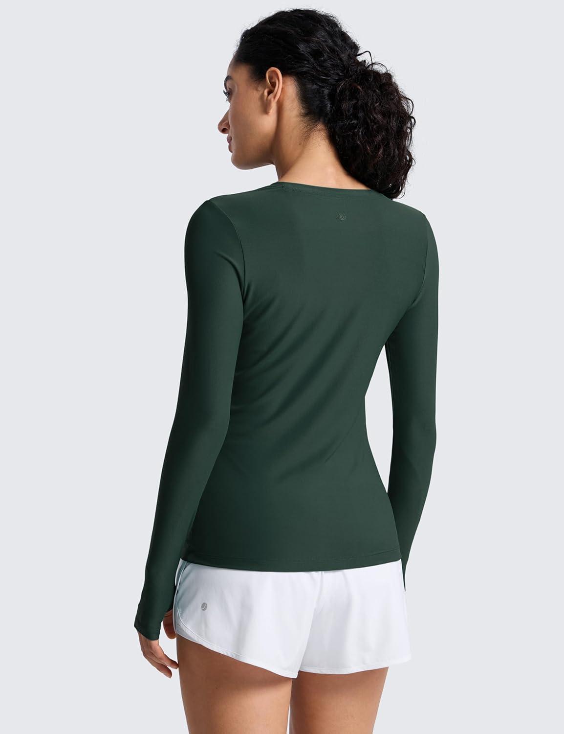 imageCRZ YOGA Womens Cloudweight Long Sleeve Workout Tops Lightweight Athletic Basic Shirts Soft Casual TShirt with Thumb HoleLegend Green