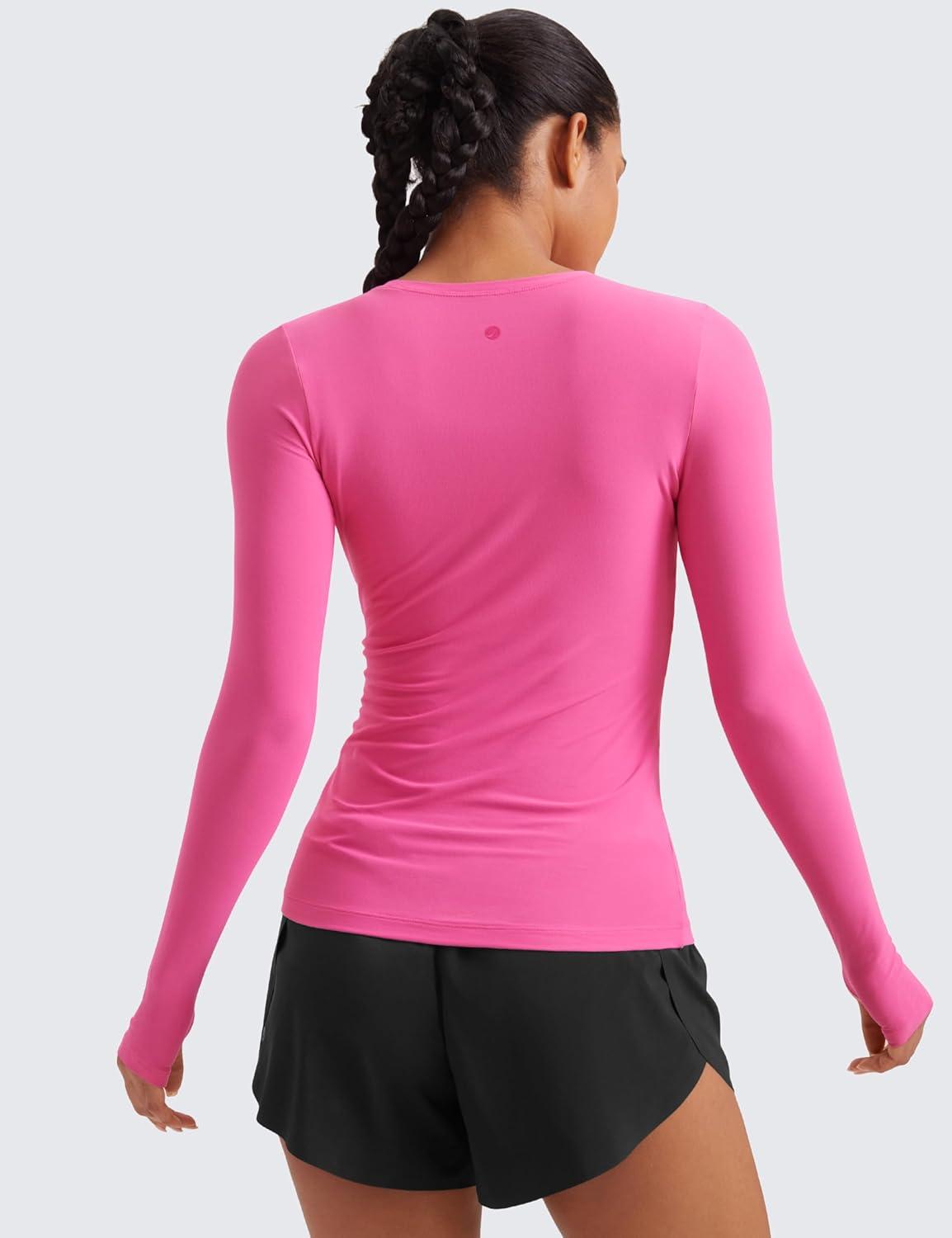imageCRZ YOGA Womens Cloudweight Long Sleeve Workout Tops Lightweight Athletic Basic Shirts Soft Casual TShirt with Thumb HoleMagenta