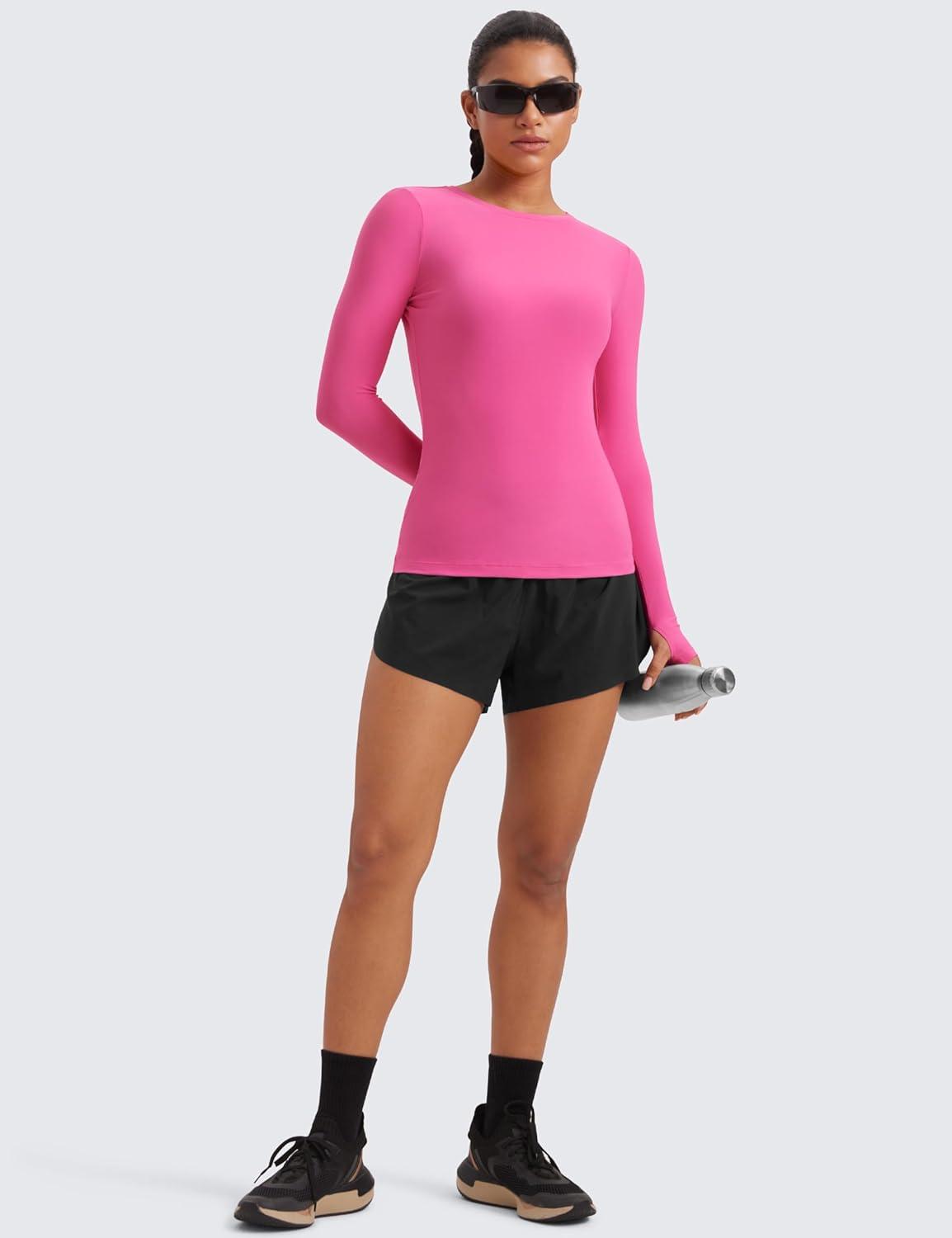 imageCRZ YOGA Womens Cloudweight Long Sleeve Workout Tops Lightweight Athletic Basic Shirts Soft Casual TShirt with Thumb HoleMagenta