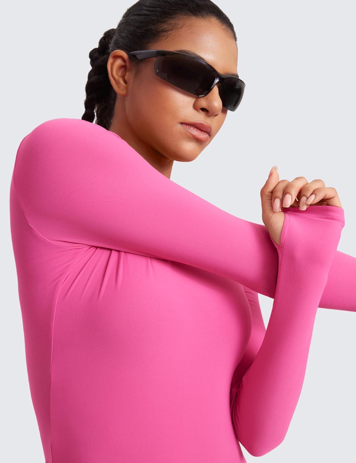 imageCRZ YOGA Womens Cloudweight Long Sleeve Workout Tops Lightweight Athletic Basic Shirts Soft Casual TShirt with Thumb HoleMagenta