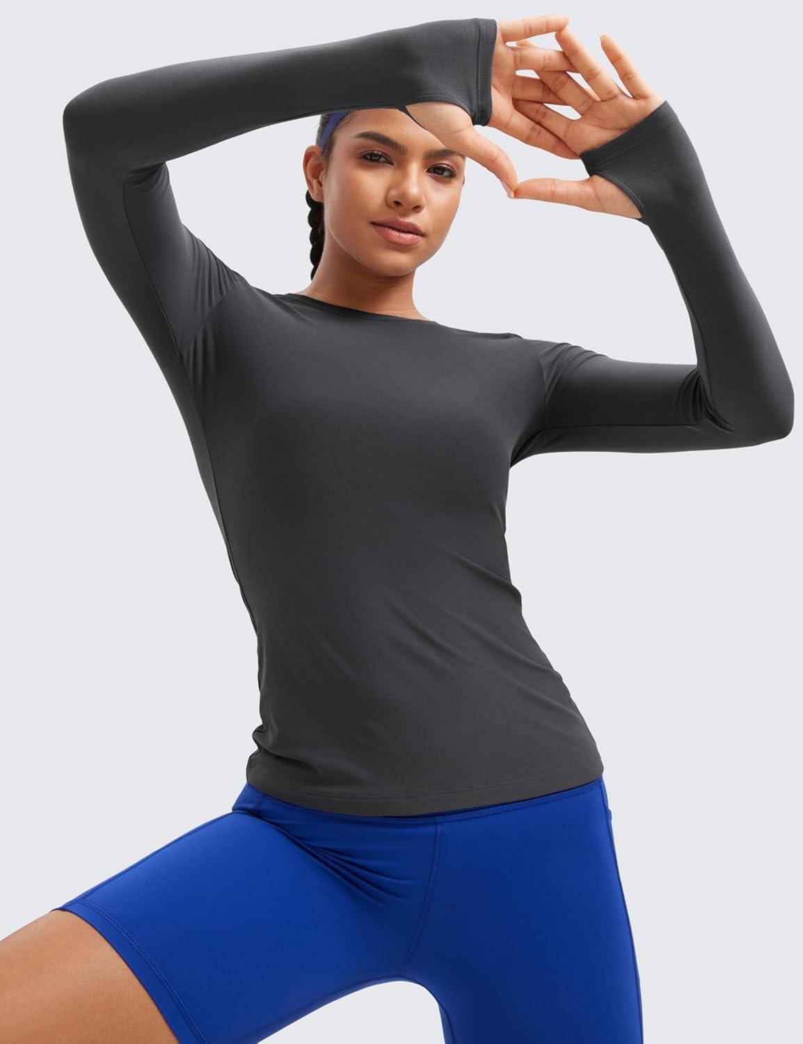 imageCRZ YOGA Womens Cloudweight Long Sleeve Workout Tops Lightweight Athletic Basic Shirts Soft Casual TShirt with Thumb HoleMysterious Grey