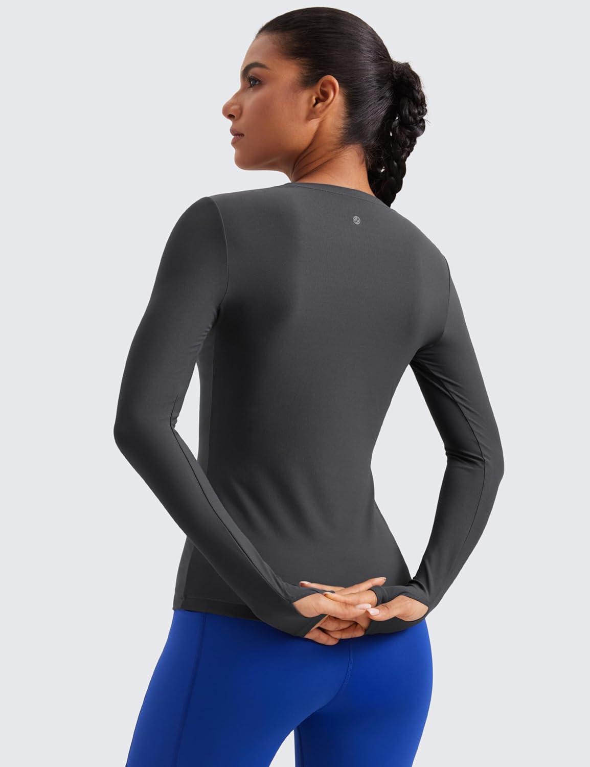 imageCRZ YOGA Womens Cloudweight Long Sleeve Workout Tops Lightweight Athletic Basic Shirts Soft Casual TShirt with Thumb HoleMysterious Grey