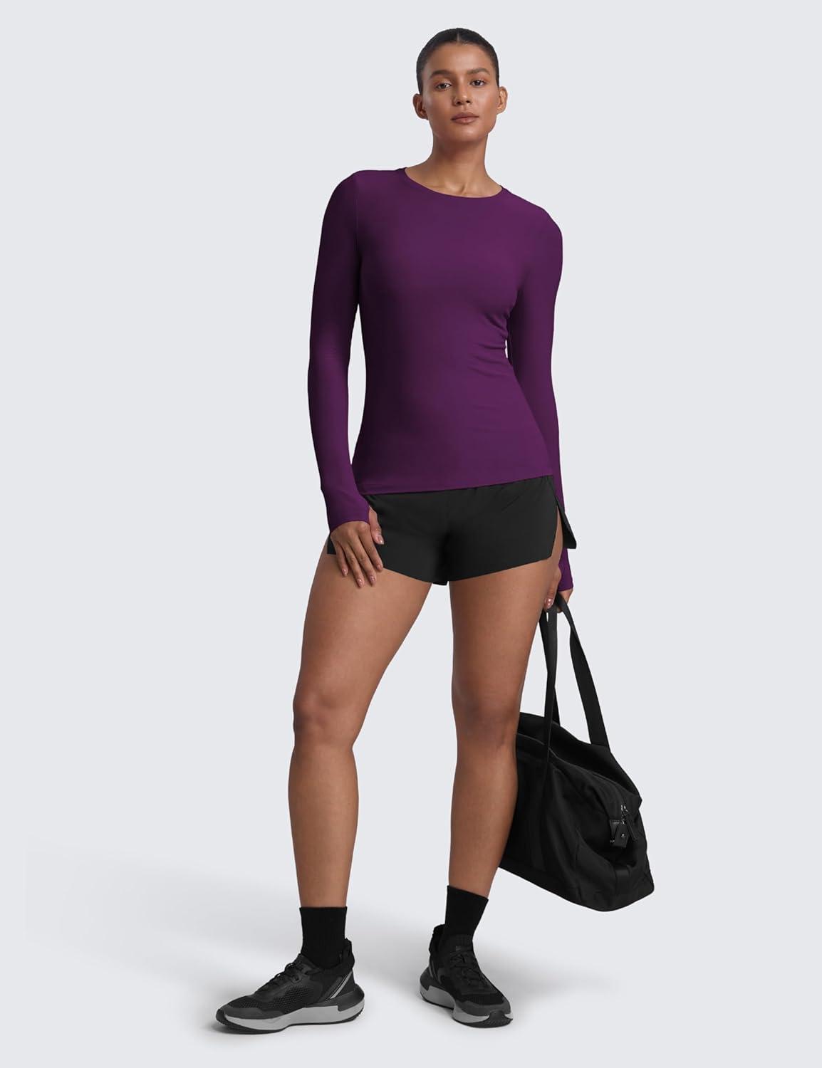 imageCRZ YOGA Womens Cloudweight Long Sleeve Workout Tops Lightweight Athletic Basic Shirts Soft Casual TShirt with Thumb HolePlum Magenta