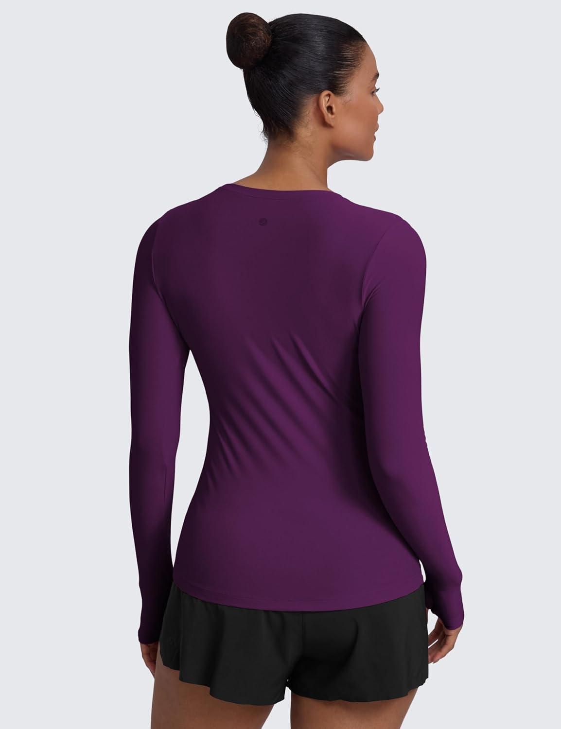 imageCRZ YOGA Womens Cloudweight Long Sleeve Workout Tops Lightweight Athletic Basic Shirts Soft Casual TShirt with Thumb HolePlum Magenta