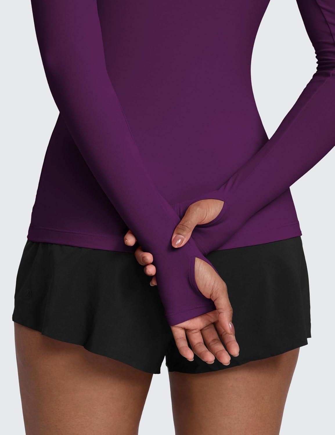imageCRZ YOGA Womens Cloudweight Long Sleeve Workout Tops Lightweight Athletic Basic Shirts Soft Casual TShirt with Thumb HolePlum Magenta