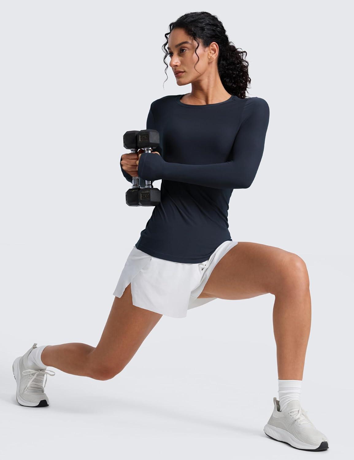 imageCRZ YOGA Womens Cloudweight Long Sleeve Workout Tops Lightweight Athletic Basic Shirts Soft Casual TShirt with Thumb HoleTrue Navy