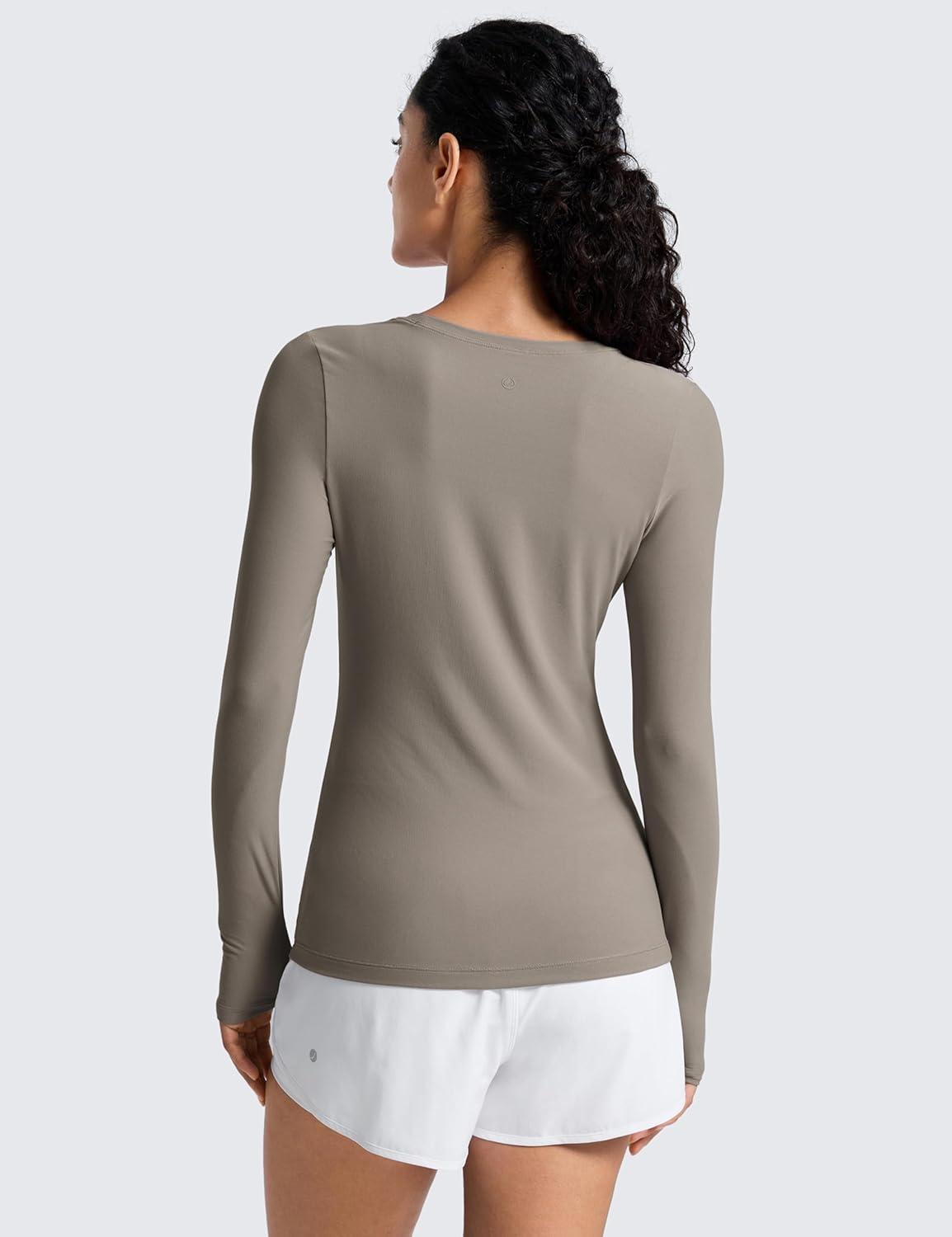 imageCRZ YOGA Womens Cloudweight Long Sleeve Workout Tops Lightweight Athletic Basic Shirts Soft Casual TShirt with Thumb HoleWarm Ash Grey