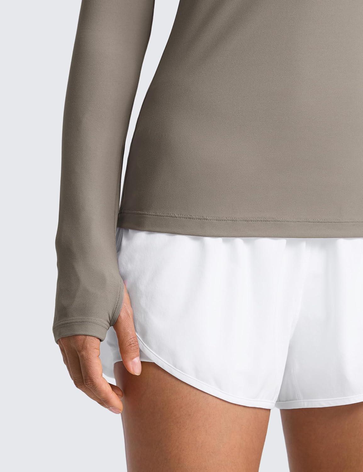 imageCRZ YOGA Womens Cloudweight Long Sleeve Workout Tops Lightweight Athletic Basic Shirts Soft Casual TShirt with Thumb HoleWarm Ash Grey