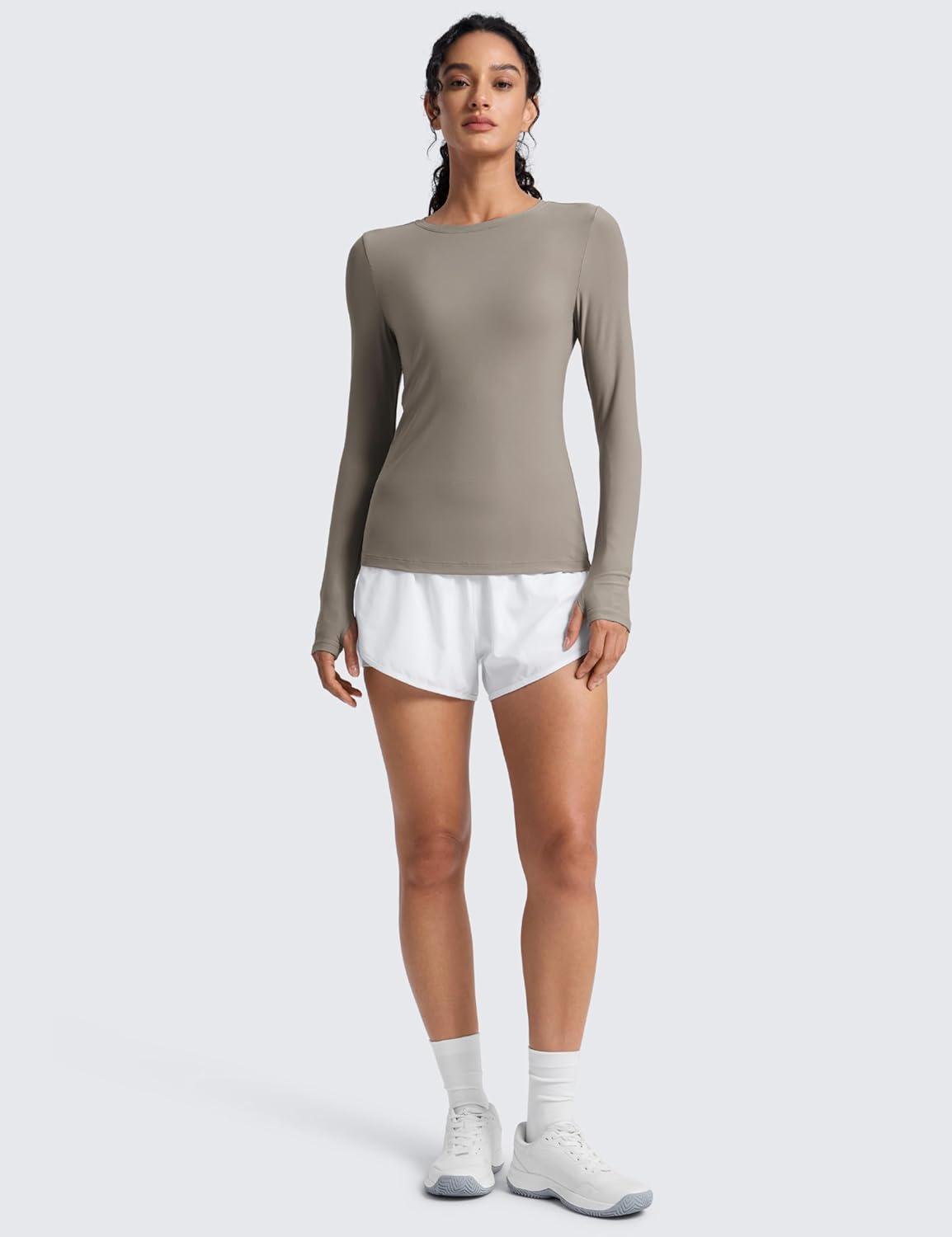 imageCRZ YOGA Womens Cloudweight Long Sleeve Workout Tops Lightweight Athletic Basic Shirts Soft Casual TShirt with Thumb HoleWarm Ash Grey