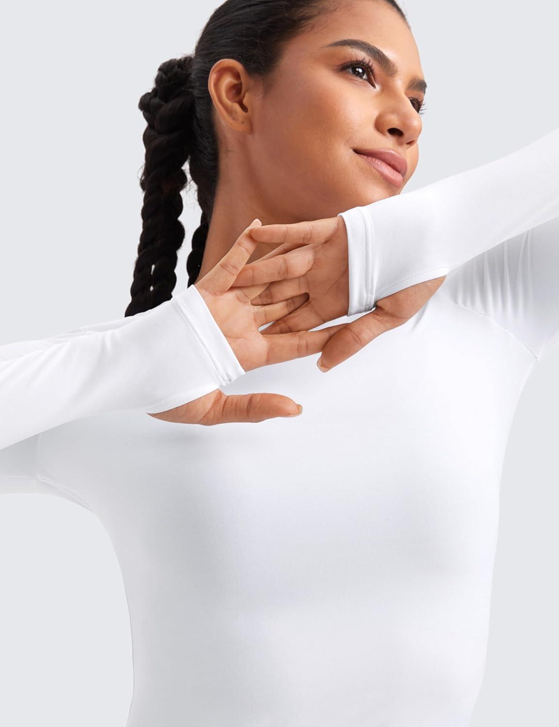 imageCRZ YOGA Womens Cloudweight Long Sleeve Workout Tops Lightweight Athletic Basic Shirts Soft Casual TShirt with Thumb HoleWhite