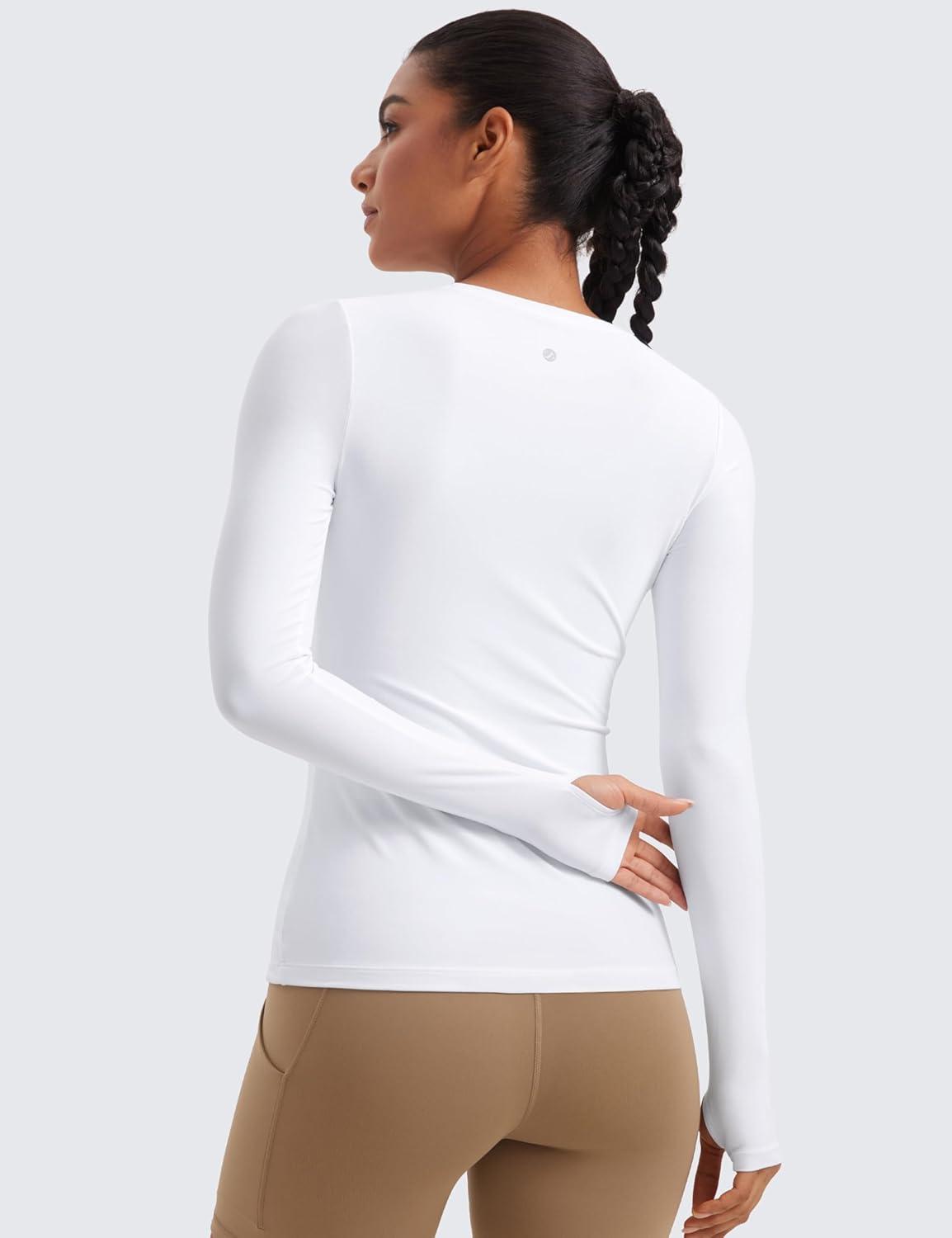imageCRZ YOGA Womens Cloudweight Long Sleeve Workout Tops Lightweight Athletic Basic Shirts Soft Casual TShirt with Thumb HoleWhite