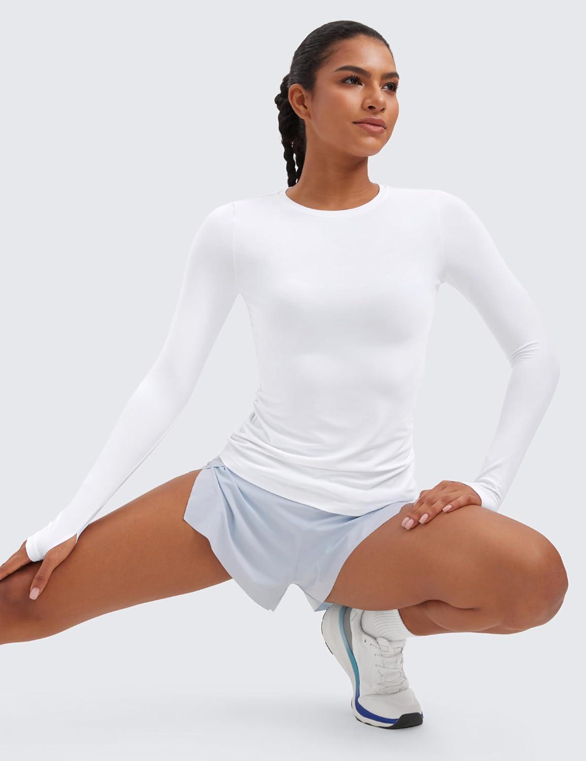 imageCRZ YOGA Womens Cloudweight Long Sleeve Workout Tops Lightweight Athletic Basic Shirts Soft Casual TShirt with Thumb HoleWhite