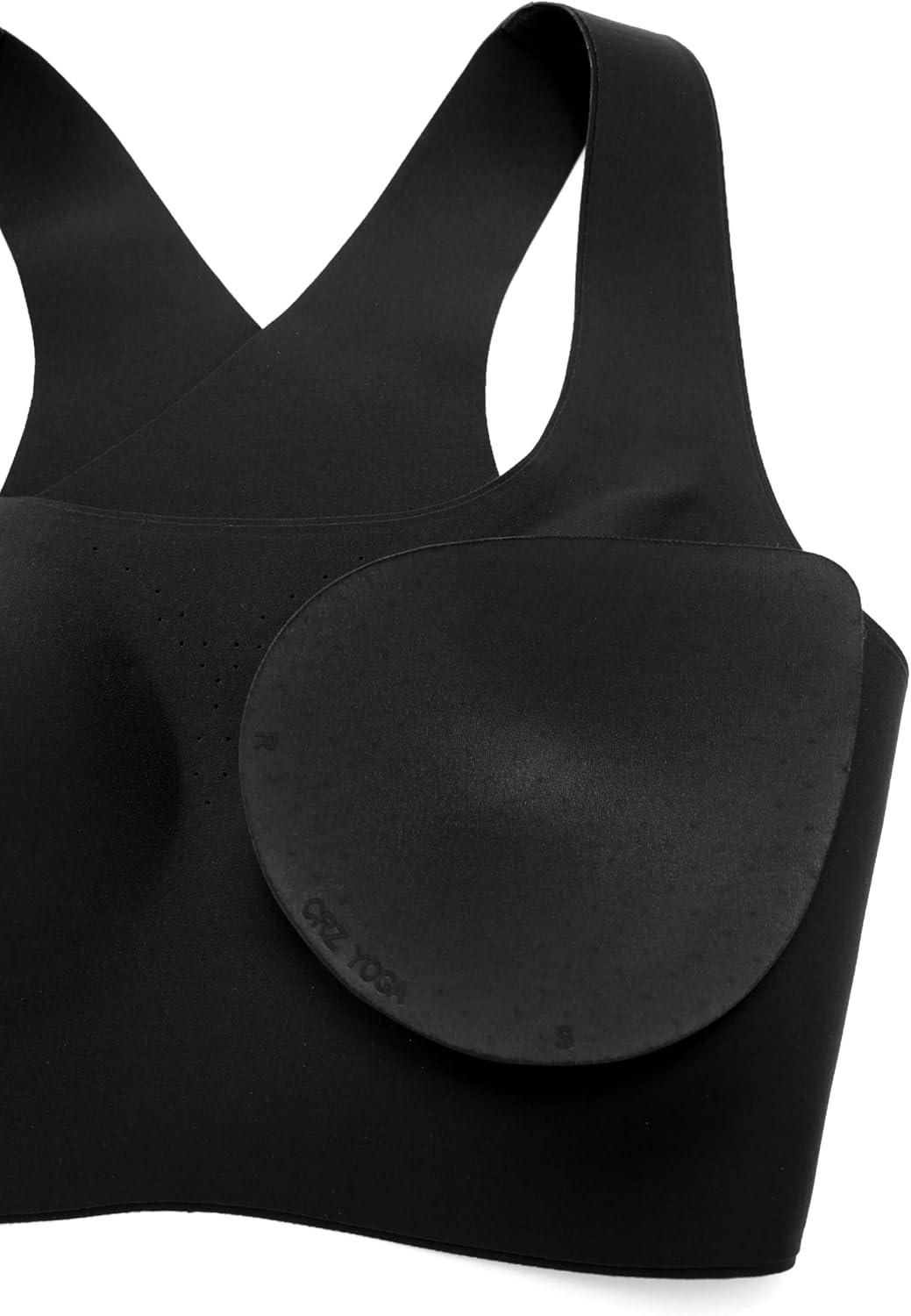 imageCRZ YOGA Womens Flex Sculpt Racerback Sports Bra U Neck Medium Impact Padded Wireless Workout Gym Crop TopBlack
