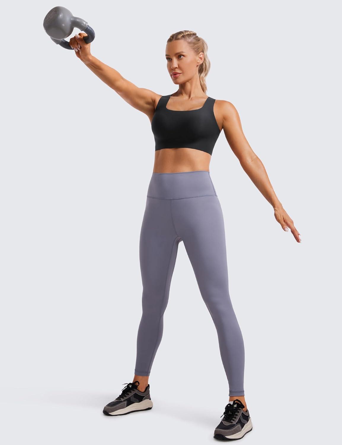 imageCRZ YOGA Womens Flex Sculpt Racerback Sports Bra U Neck Medium Impact Padded Wireless Workout Gym Crop TopBlack