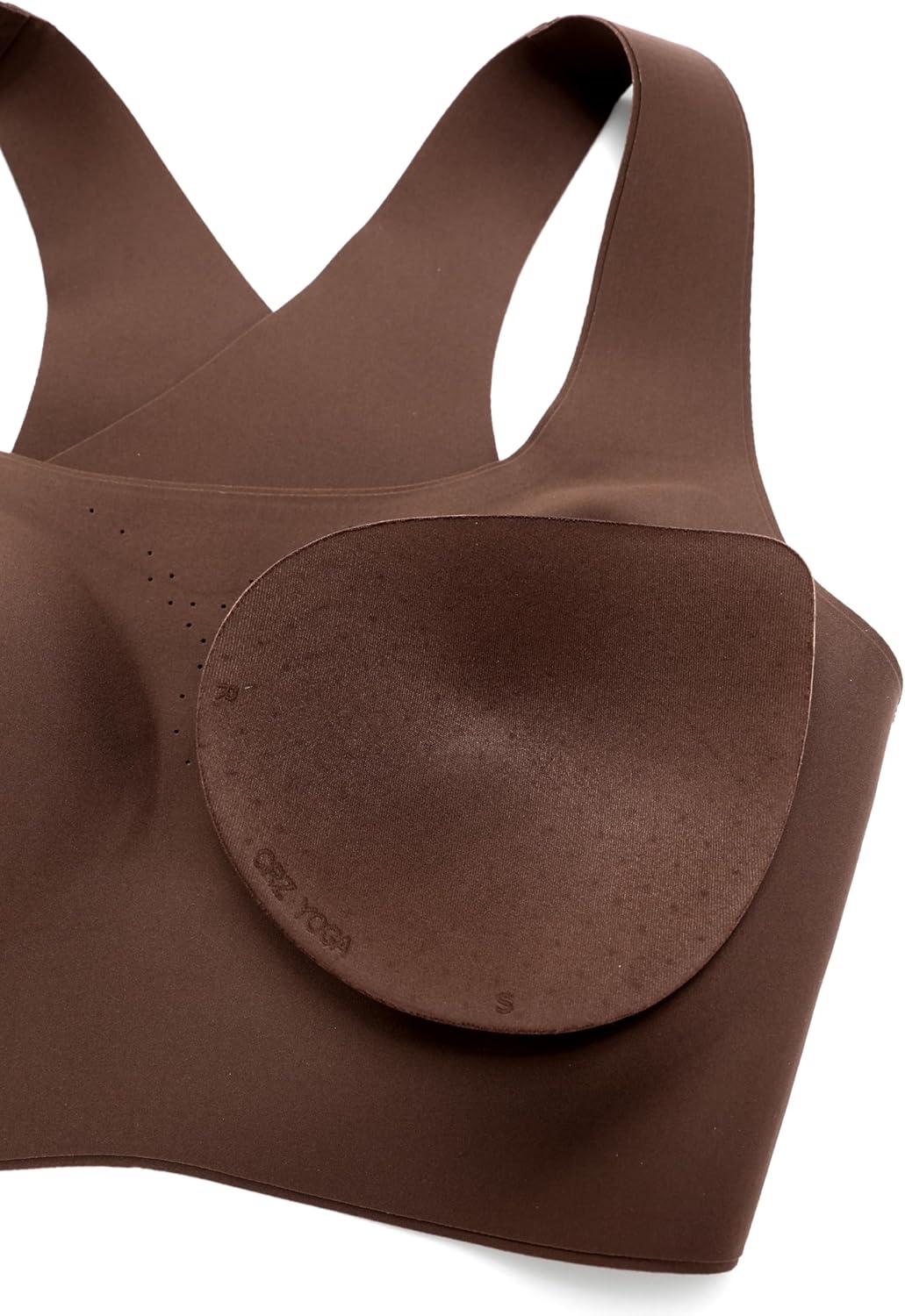 imageCRZ YOGA Womens Flex Sculpt Racerback Sports Bra U Neck Medium Impact Padded Wireless Workout Gym Crop TopCoffee Brown