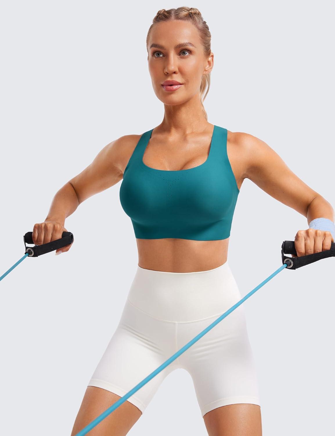 imageCRZ YOGA Womens Flex Sculpt Racerback Sports Bra U Neck Medium Impact Padded Wireless Workout Gym Crop TopGreen Jade