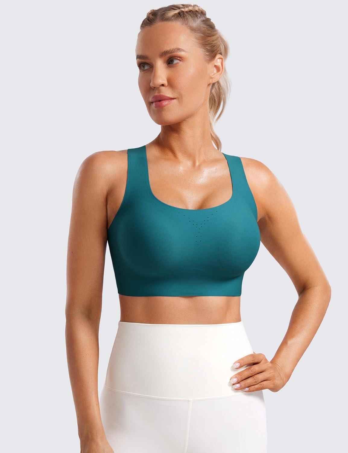 imageCRZ YOGA Womens Flex Sculpt Racerback Sports Bra U Neck Medium Impact Padded Wireless Workout Gym Crop TopGreen Jade