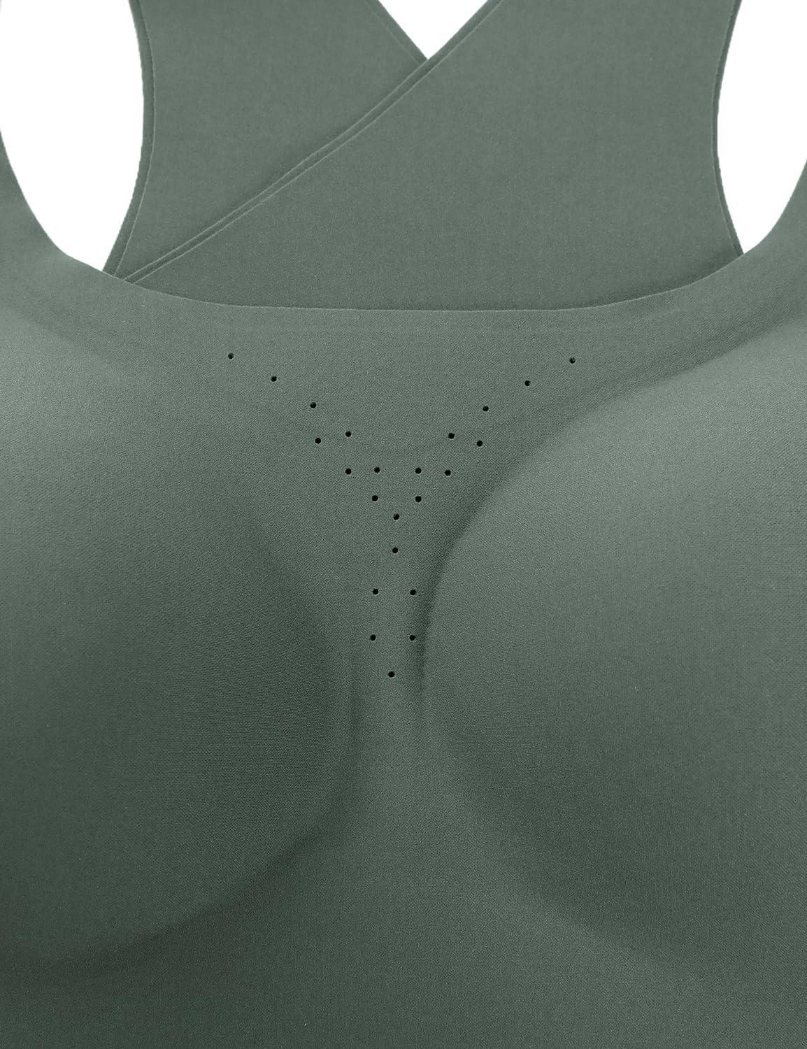 imageCRZ YOGA Womens Flex Sculpt Racerback Sports Bra U Neck Medium Impact Padded Wireless Workout Gym Crop TopGrey Sage