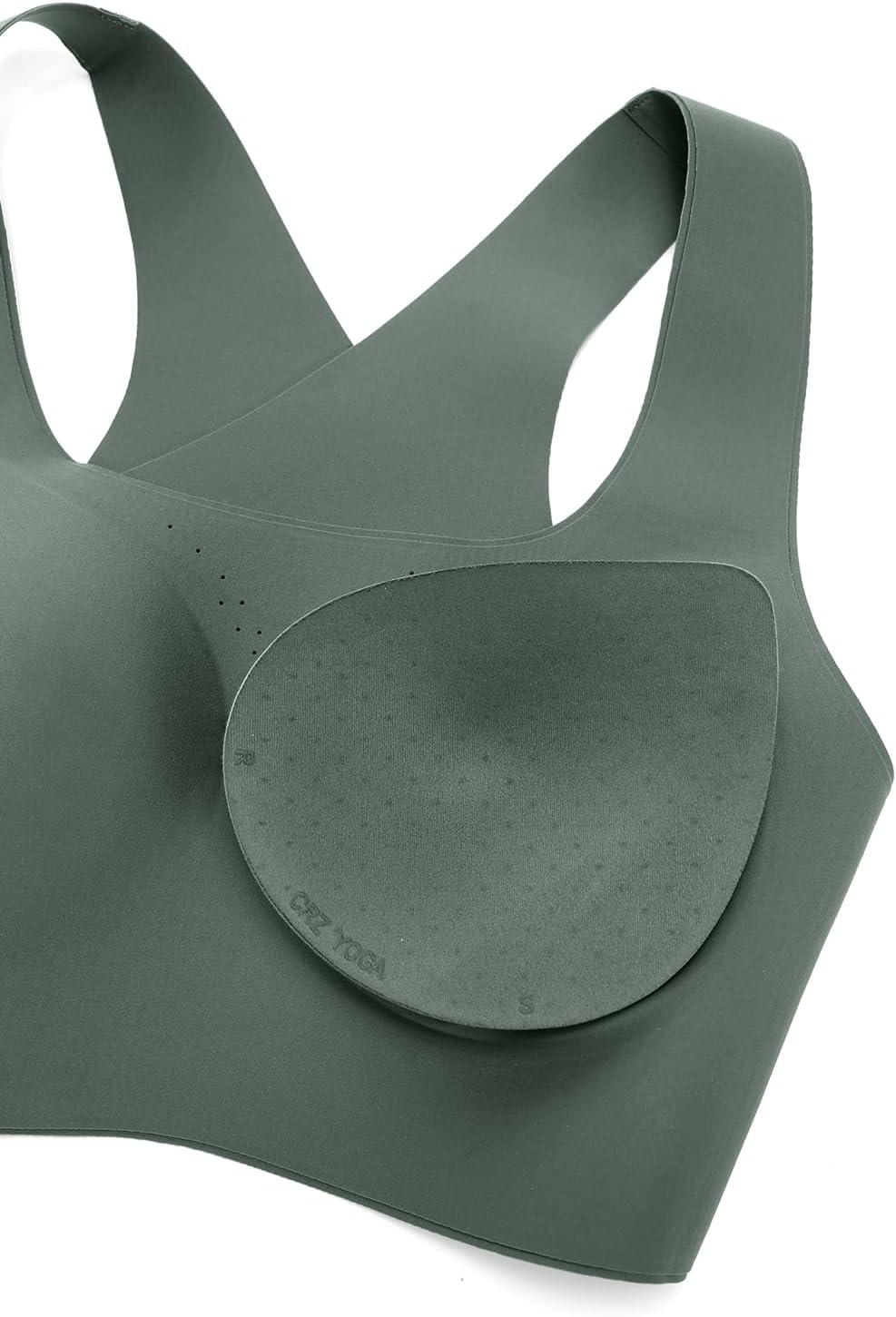 imageCRZ YOGA Womens Flex Sculpt Racerback Sports Bra U Neck Medium Impact Padded Wireless Workout Gym Crop TopGrey Sage