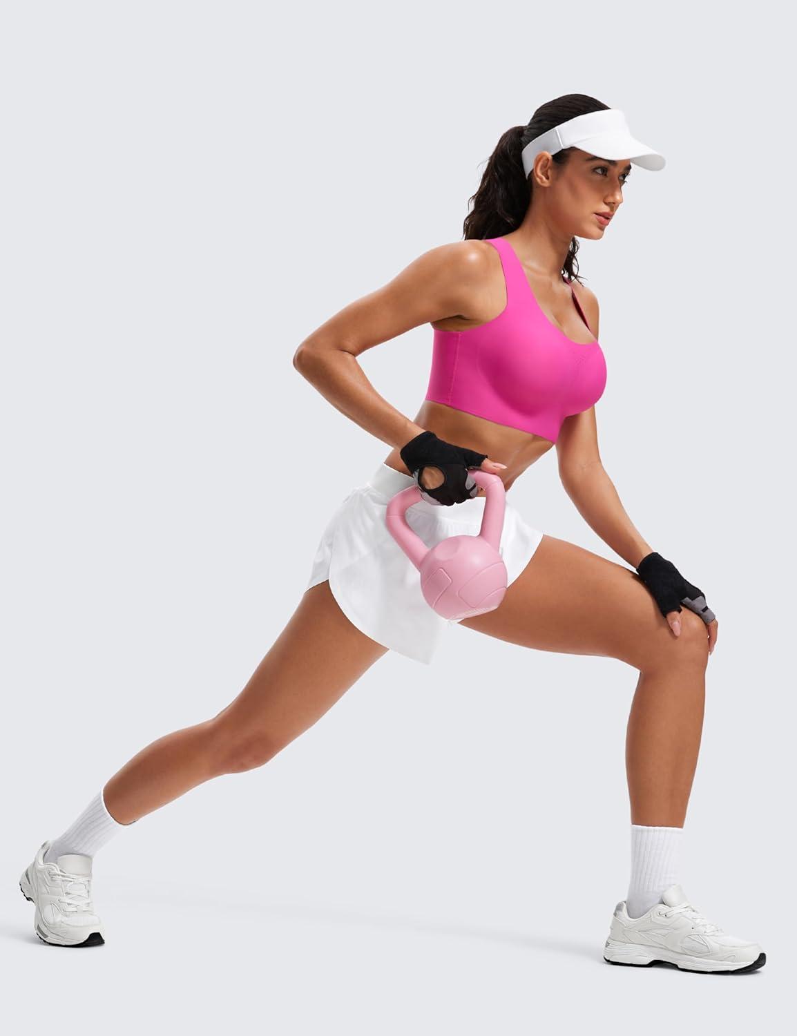 imageCRZ YOGA Womens Flex Sculpt Racerback Sports Bra U Neck Medium Impact Padded Wireless Workout Gym Crop TopHibiscus Purple