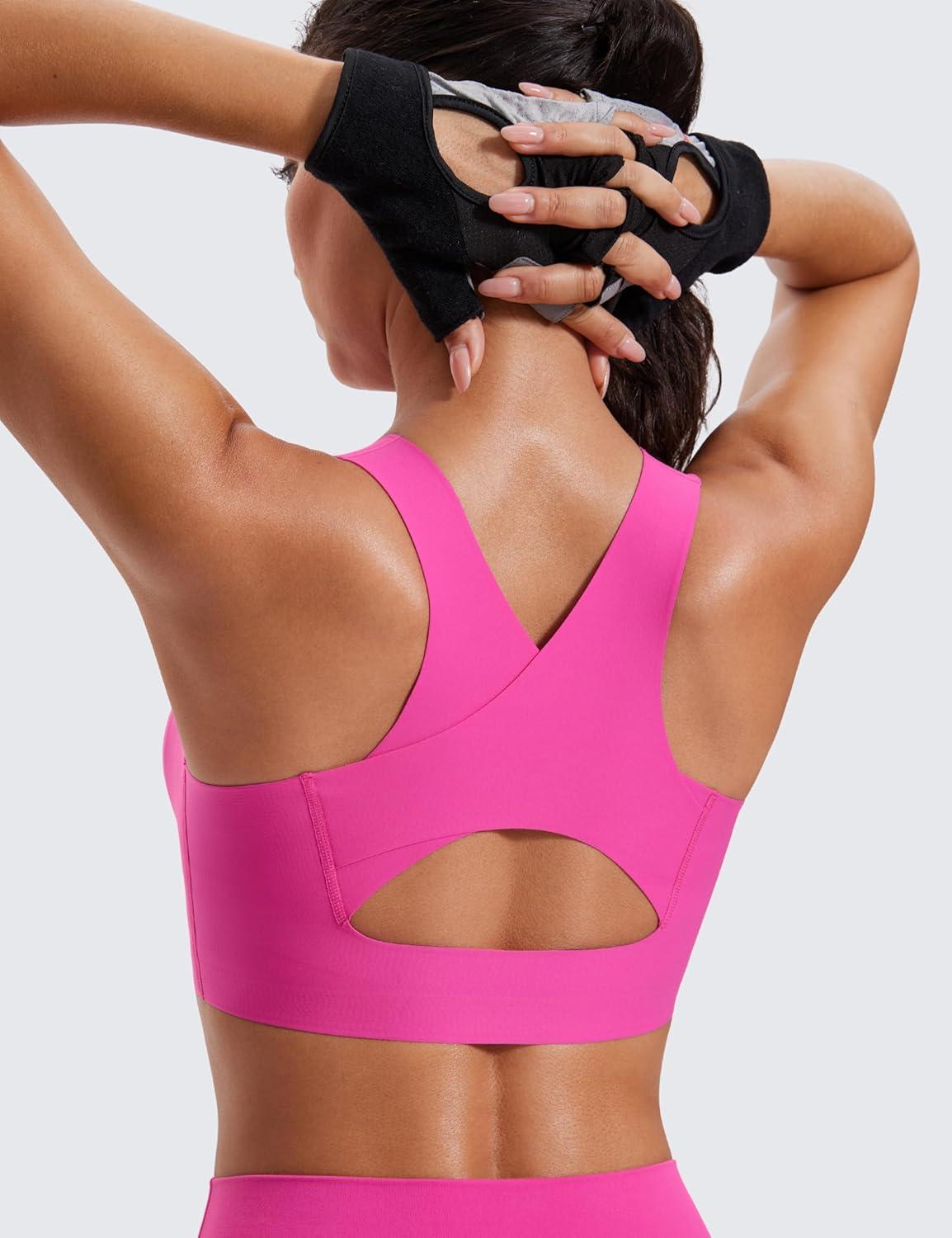 imageCRZ YOGA Womens Flex Sculpt Racerback Sports Bra U Neck Medium Impact Padded Wireless Workout Gym Crop TopHibiscus Purple