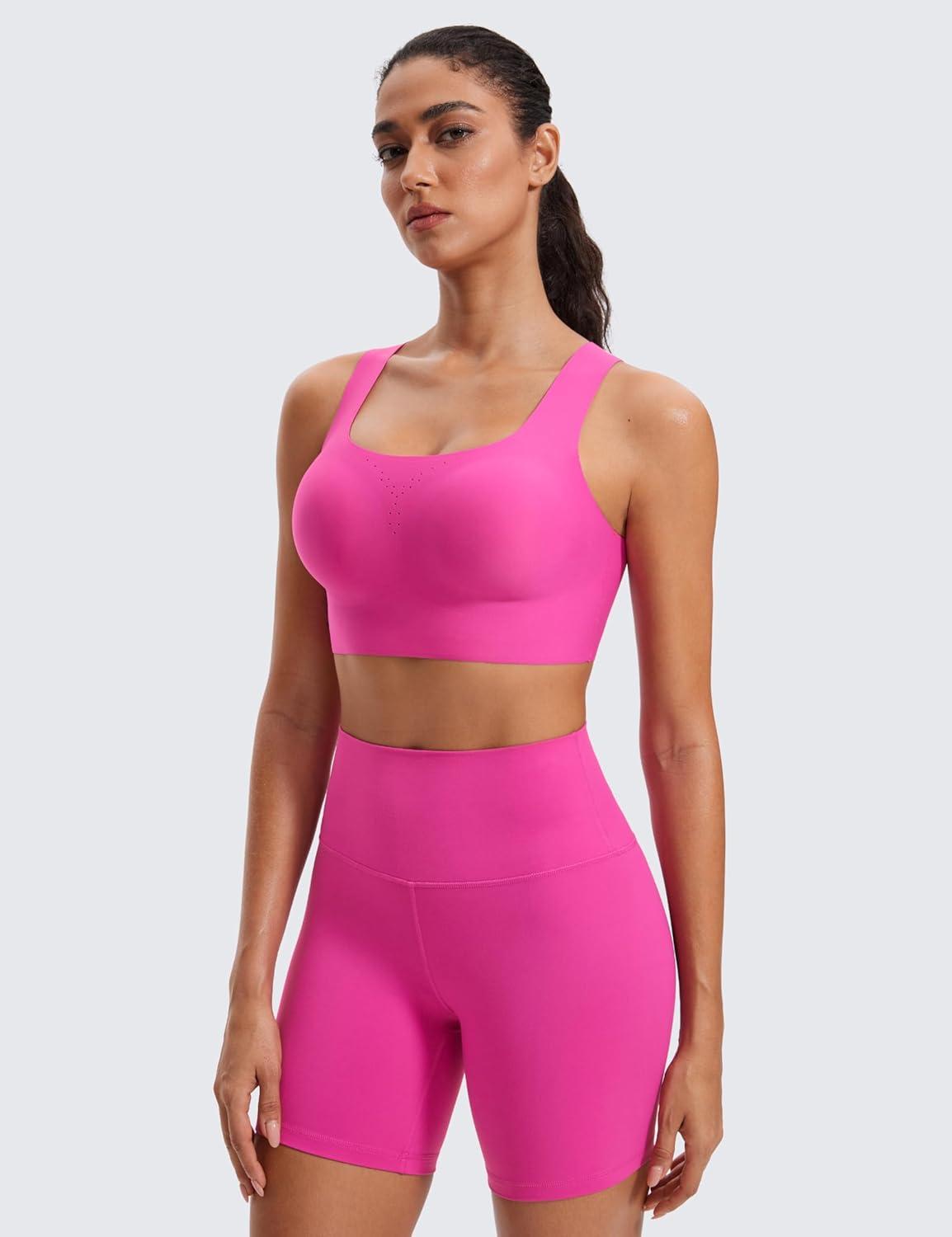 imageCRZ YOGA Womens Flex Sculpt Racerback Sports Bra U Neck Medium Impact Padded Wireless Workout Gym Crop TopHibiscus Purple