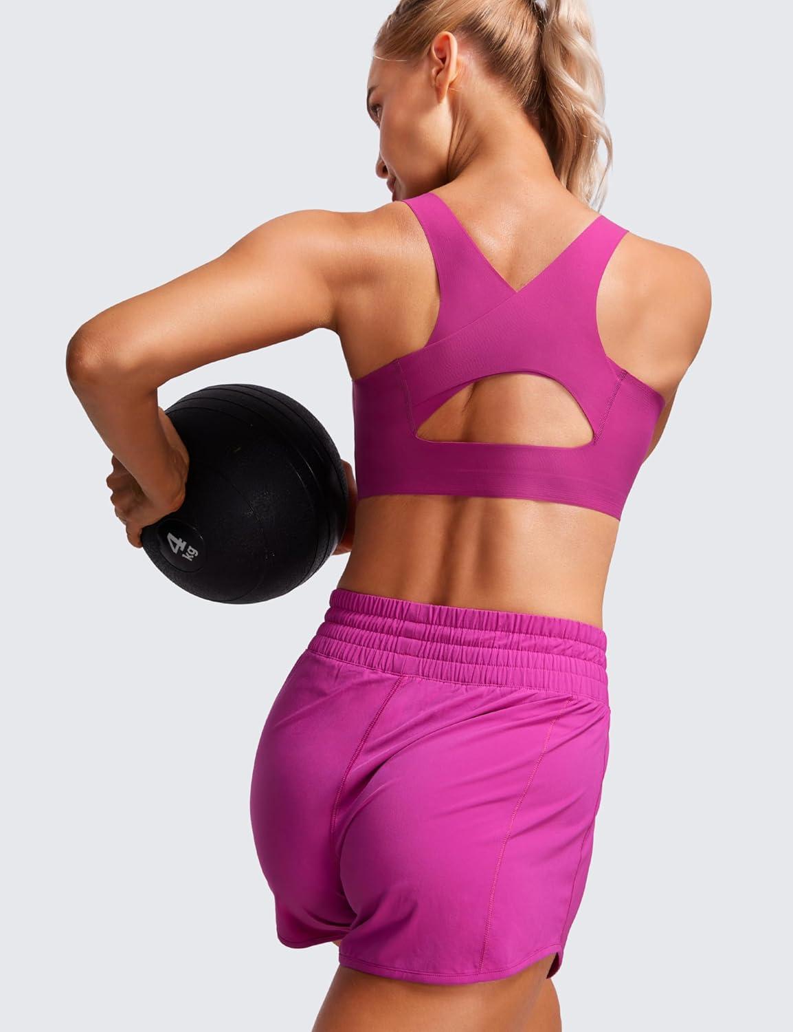 imageCRZ YOGA Womens Flex Sculpt Racerback Sports Bra U Neck Medium Impact Padded Wireless Workout Gym Crop TopMagenta Purple