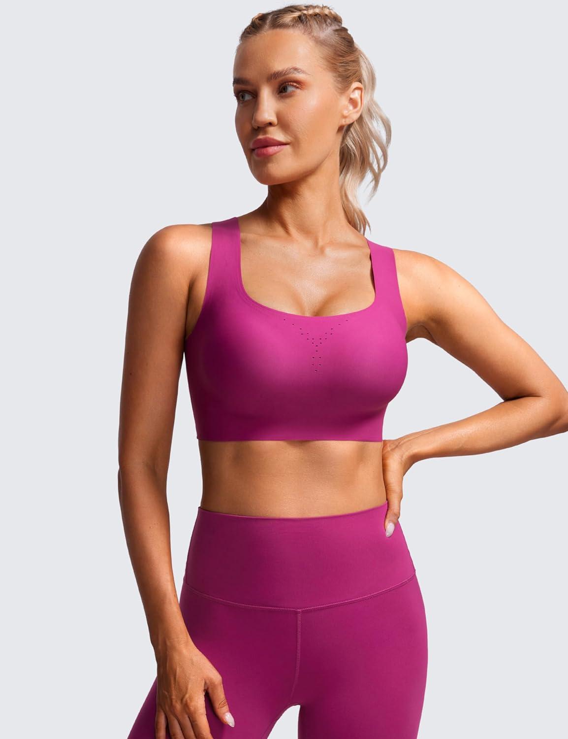 imageCRZ YOGA Womens Flex Sculpt Racerback Sports Bra U Neck Medium Impact Padded Wireless Workout Gym Crop TopMagenta Purple
