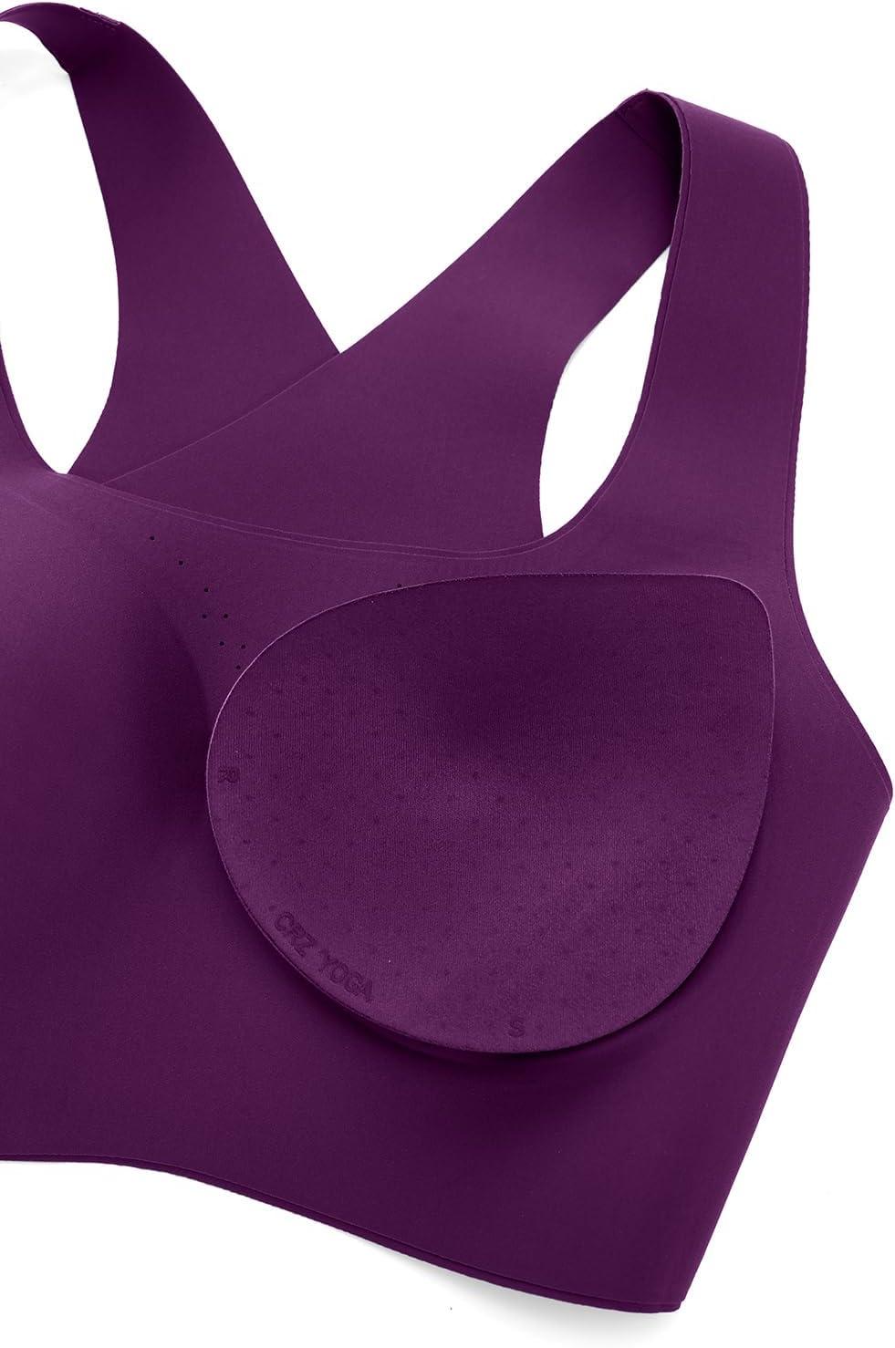 imageCRZ YOGA Womens Flex Sculpt Racerback Sports Bra U Neck Medium Impact Padded Wireless Workout Gym Crop TopPlum Magenta