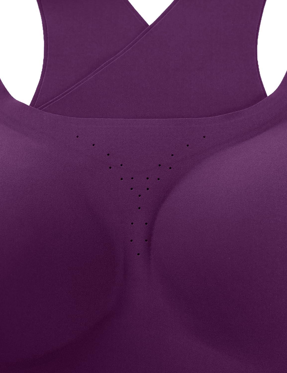 imageCRZ YOGA Womens Flex Sculpt Racerback Sports Bra U Neck Medium Impact Padded Wireless Workout Gym Crop TopPlum Magenta