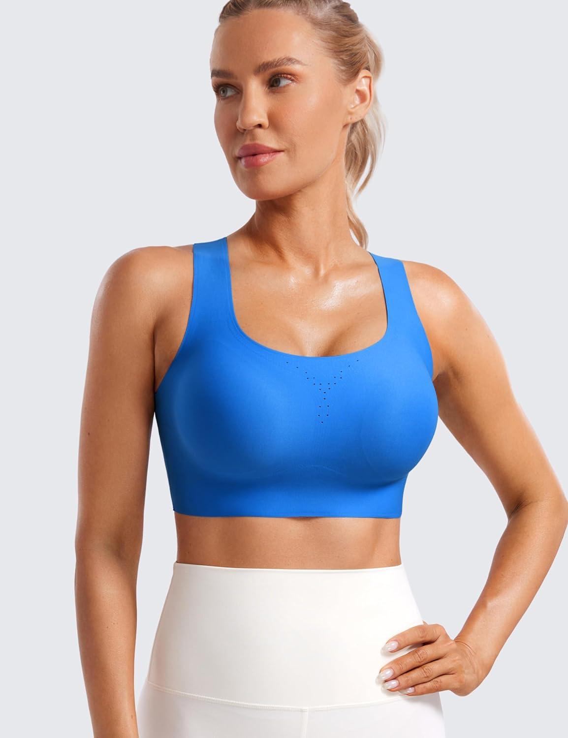 imageCRZ YOGA Womens Flex Sculpt Racerback Sports Bra U Neck Medium Impact Padded Wireless Workout Gym Crop TopSparkle Blue