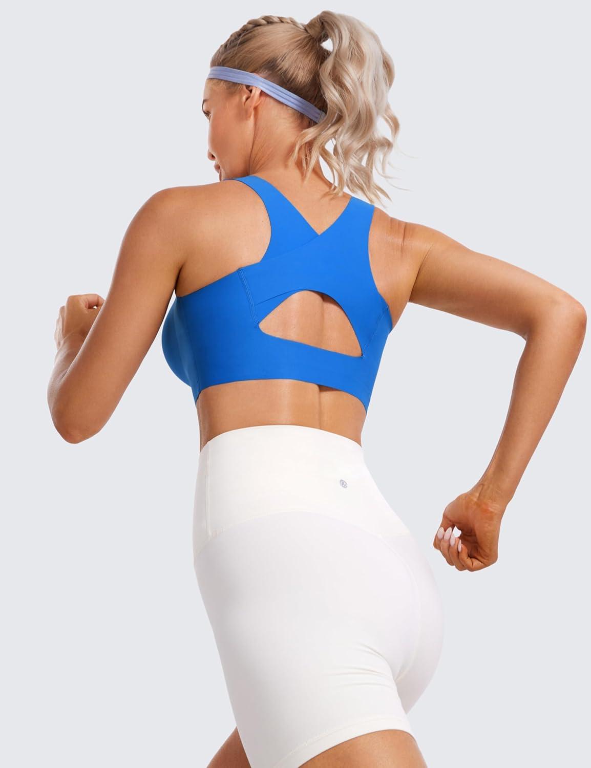 imageCRZ YOGA Womens Flex Sculpt Racerback Sports Bra U Neck Medium Impact Padded Wireless Workout Gym Crop TopSparkle Blue