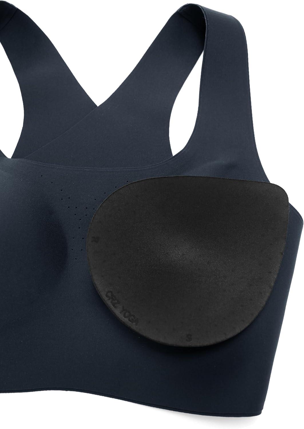 imageCRZ YOGA Womens Flex Sculpt Racerback Sports Bra U Neck Medium Impact Padded Wireless Workout Gym Crop TopTrue Navy