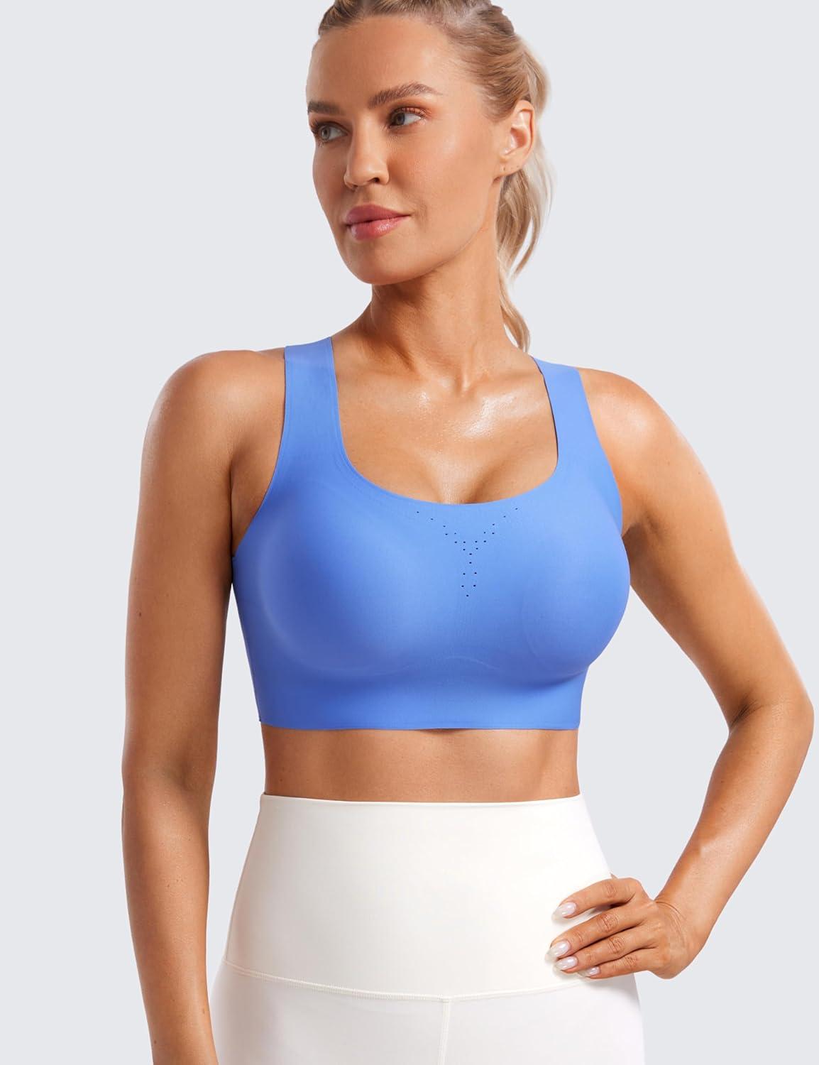imageCRZ YOGA Womens Flex Sculpt Racerback Sports Bra U Neck Medium Impact Padded Wireless Workout Gym Crop TopWild Indigo