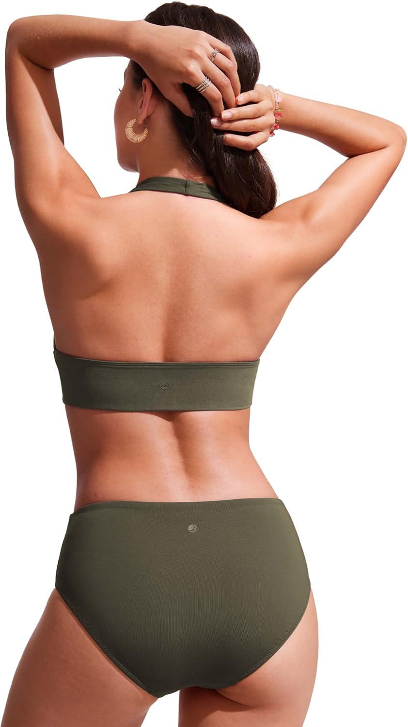 imageCRZ YOGA Womens Halter Bikini Tops V Neck Swim Bathing Suit Sexy Backless Swimsuit PaddedDark Olive