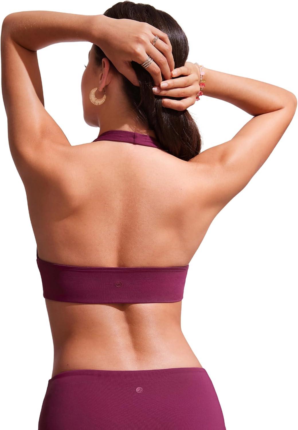 imageCRZ YOGA Womens Halter Bikini Tops V Neck Swim Bathing Suit Sexy Backless Swimsuit PaddedFuchsia