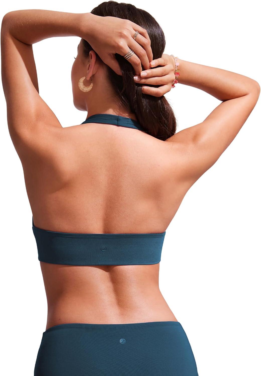 imageCRZ YOGA Womens Halter Bikini Tops V Neck Swim Bathing Suit Sexy Backless Swimsuit PaddedInsignia Blue