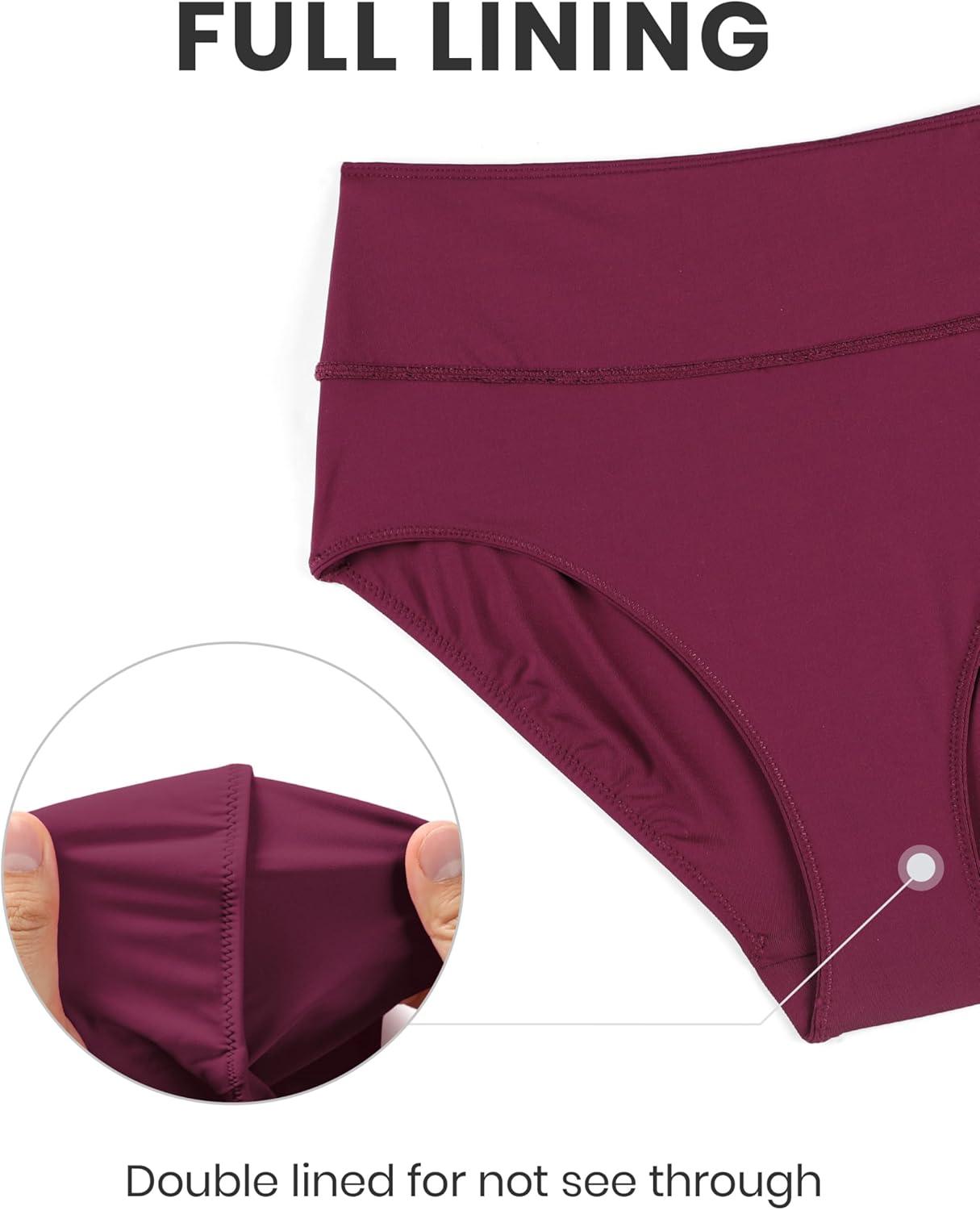 imageCRZ YOGA Womens High Waisted Bikini Bottom Full Coverage Tummy Control Bathing Suit Wide Waistband Swimsuit Swim BriefsFuchsia