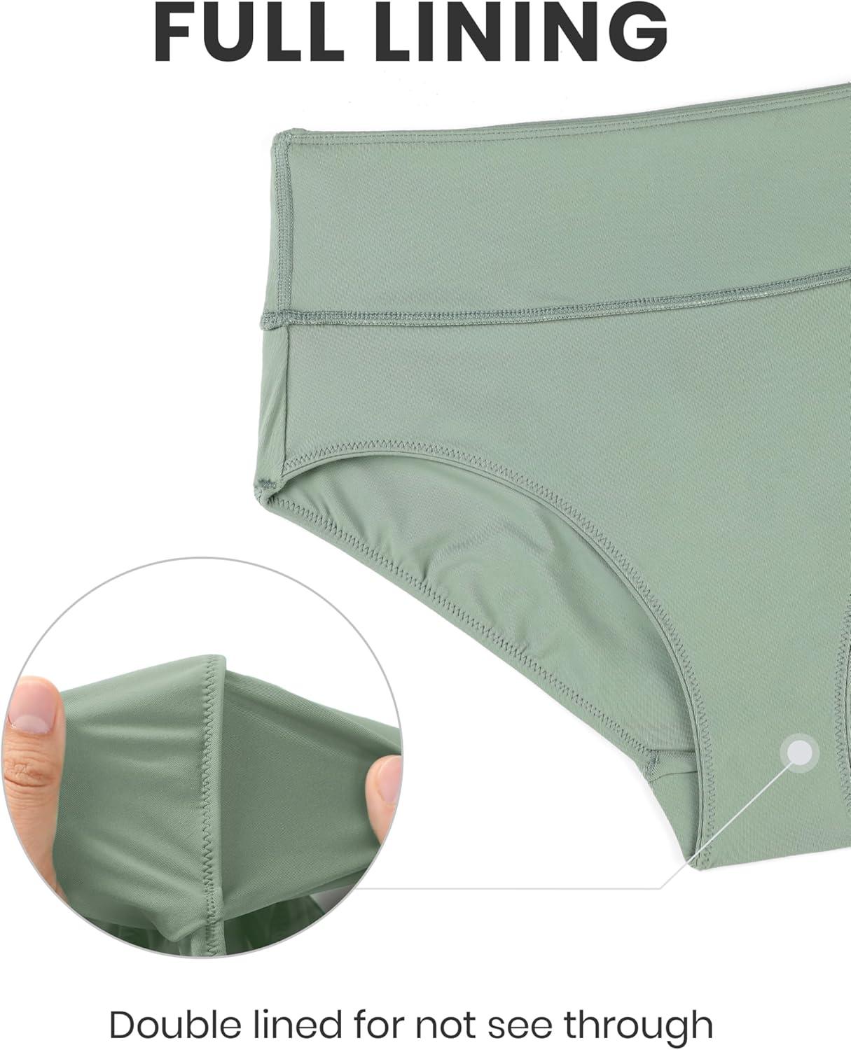 imageCRZ YOGA Womens High Waisted Bikini Bottom Full Coverage Tummy Control Bathing Suit Wide Waistband Swimsuit Swim BriefsGreen Palm Court