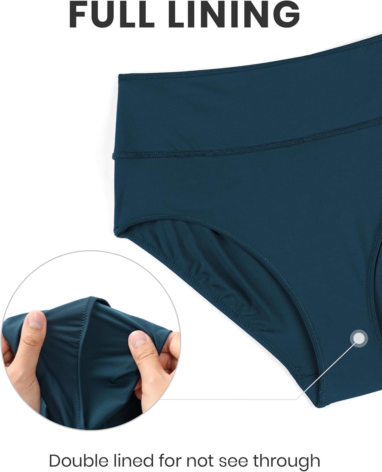 imageCRZ YOGA Womens High Waisted Bikini Bottom Full Coverage Tummy Control Bathing Suit Wide Waistband Swimsuit Swim BriefsInsignia Blue