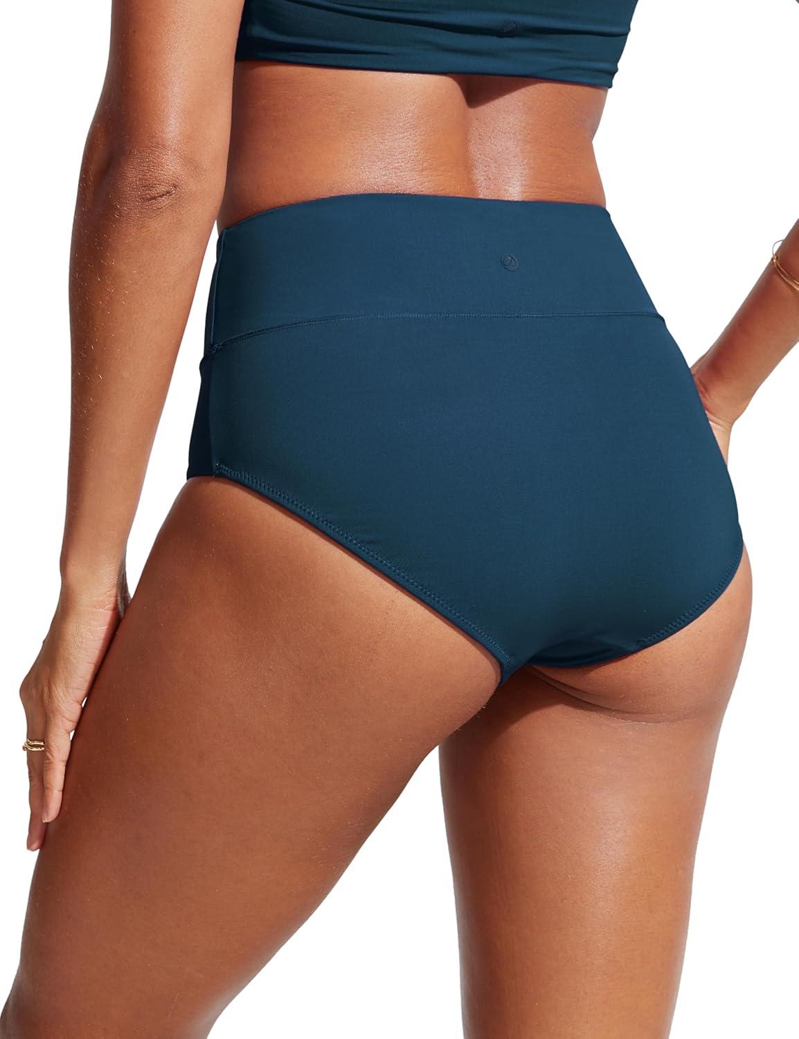 imageCRZ YOGA Womens High Waisted Bikini Bottom Full Coverage Tummy Control Bathing Suit Wide Waistband Swimsuit Swim BriefsInsignia Blue