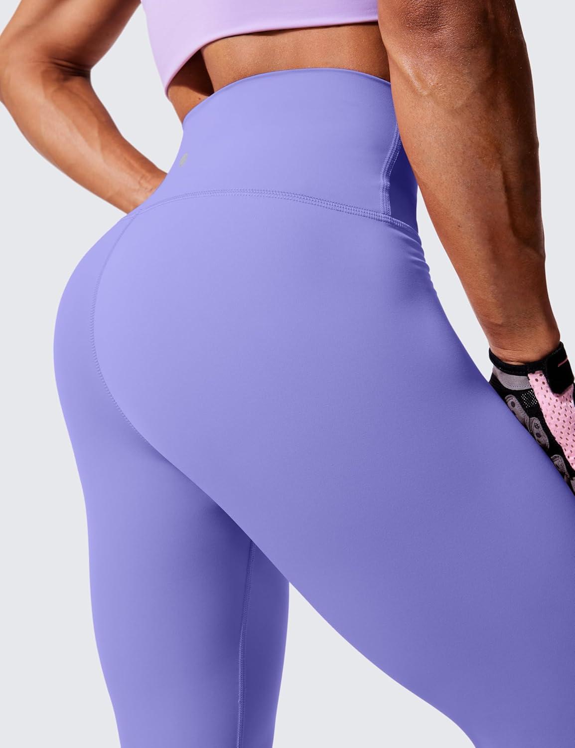 imageCRZ YOGA Womens Hugged Feeling Compression Leggings 25 Inches Thick High Waisted Tummy Control Workout Pants TightsDark Lavender Purple