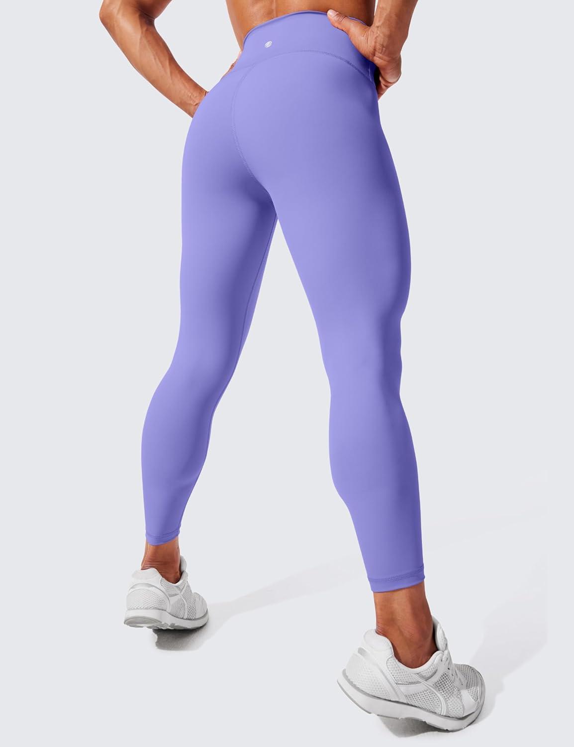 imageCRZ YOGA Womens Hugged Feeling Compression Leggings 25 Inches Thick High Waisted Tummy Control Workout Pants TightsDark Lavender Purple