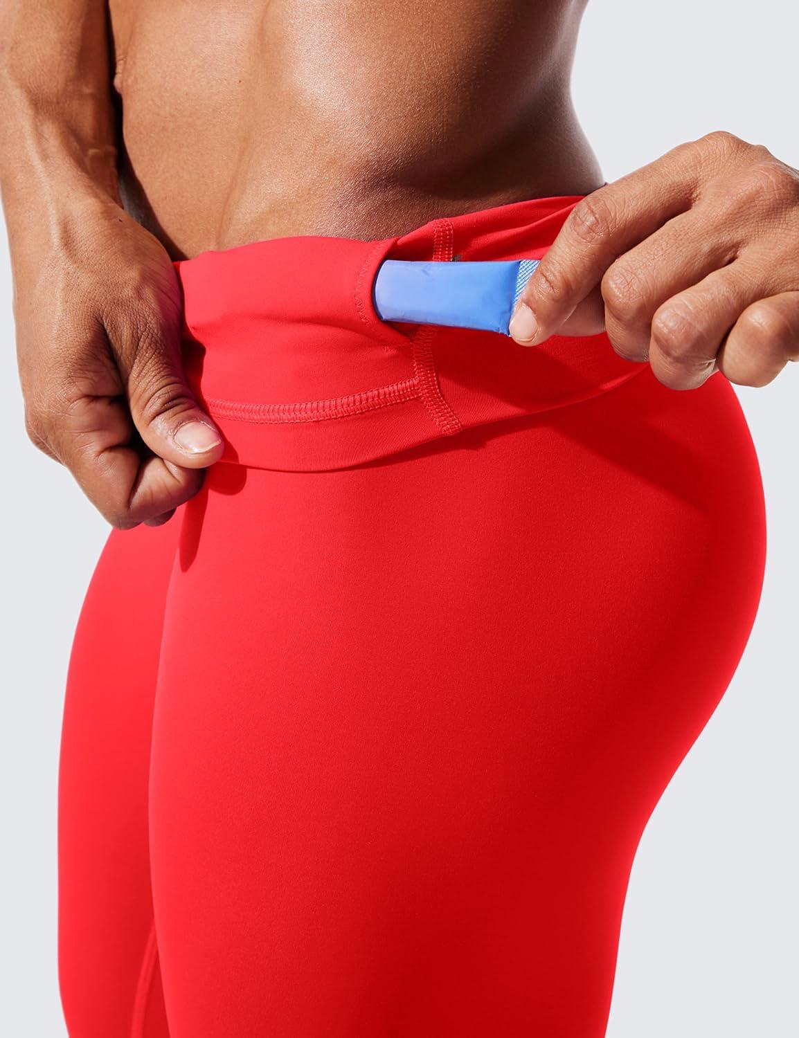 imageCRZ YOGA Womens Hugged Feeling Compression Leggings 25 Inches Thick High Waisted Tummy Control Workout Pants TightsDeep Red