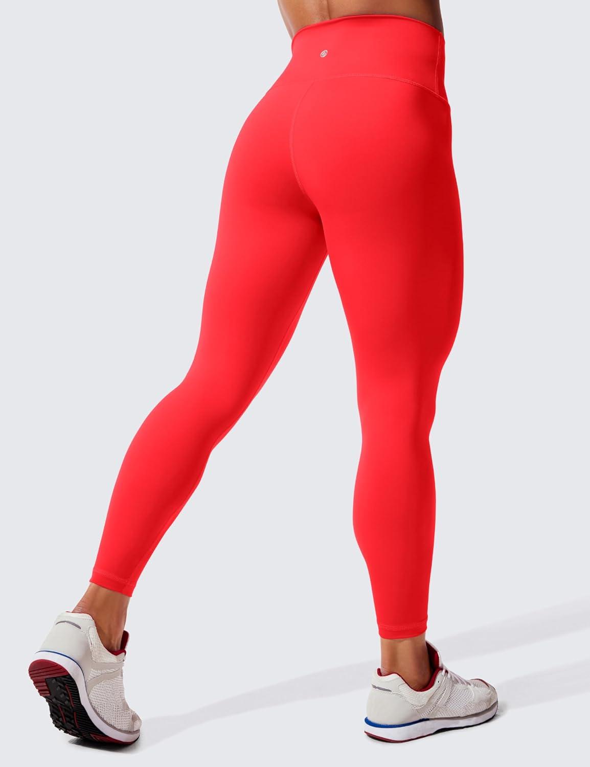 imageCRZ YOGA Womens Hugged Feeling Compression Leggings 25 Inches Thick High Waisted Tummy Control Workout Pants TightsDeep Red