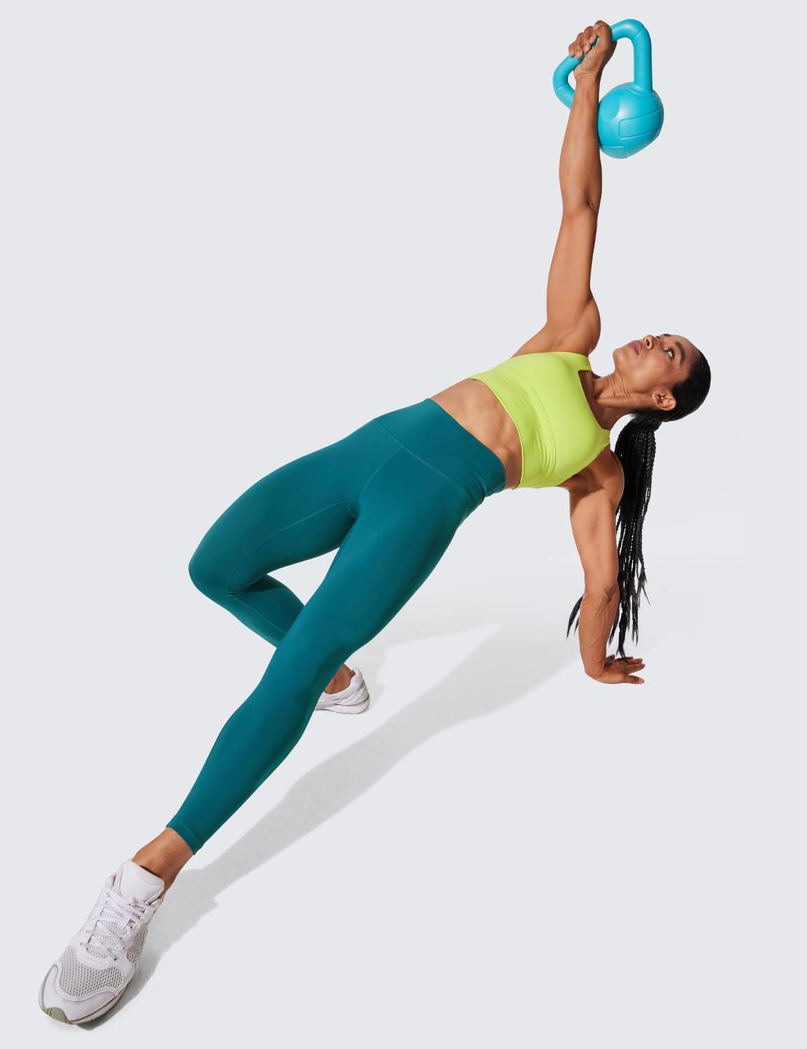 imageCRZ YOGA Womens Hugged Feeling Compression Leggings 25 Inches Thick High Waisted Tummy Control Workout Pants TightsGreen Jade