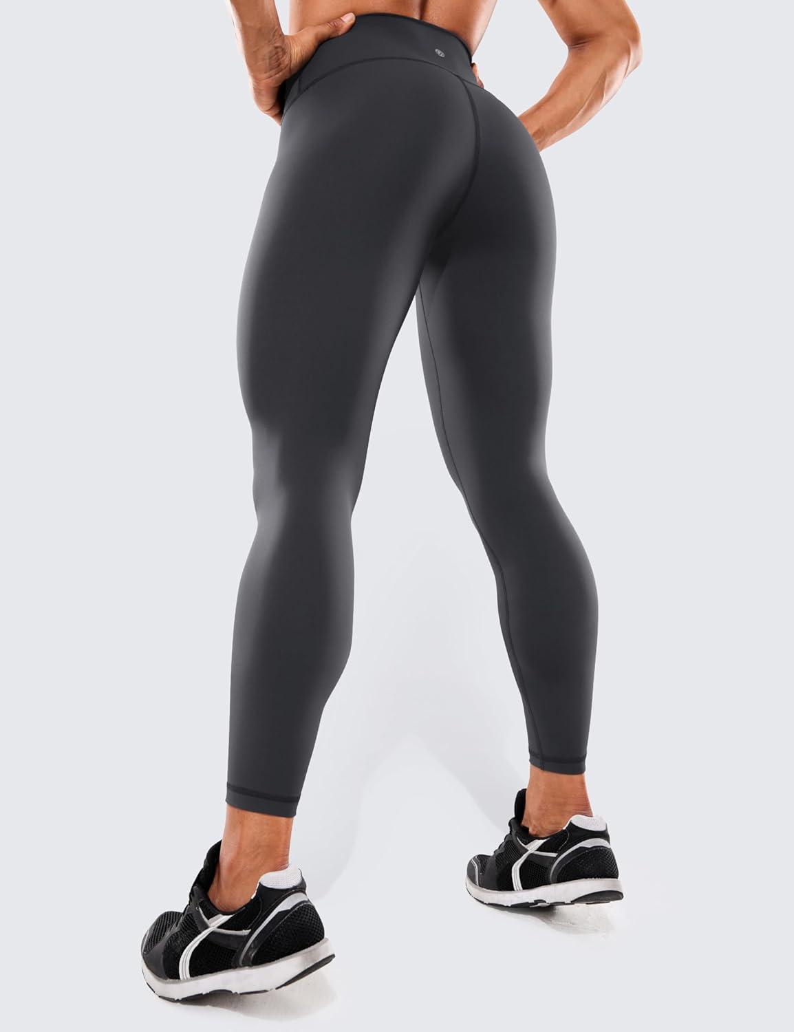 imageCRZ YOGA Womens Hugged Feeling Compression Leggings 25 Inches Thick High Waisted Tummy Control Workout Pants TightsInk Gray